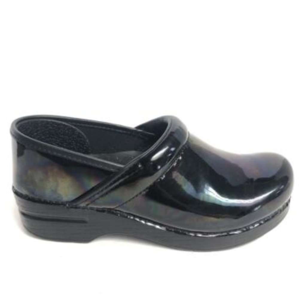 Dansko Iridescent Black Patent Mules